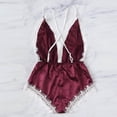 thumbnail image 4 of Xysaqa Women Lingerie Lace Satin Bodysuit Deep V Neck Teddy One-Piece Babydolls Nightwear Slim-Fit S-3XL, 4 of 7