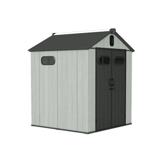 TOTAL Outdoor 6x6 FT Resin Storage Shed, Lockable, Waterproof Outdoor Shed with Windows & Vents, Heavy-Duty Plastic Tool Storage for Patio Furniture, Lawn Mower, and Bikes