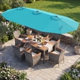 thumbnail image 4 of Costway 8 PCS Outdoor Wicker Dining Furniture & Double-Sided Umbrella with Solar LED Lights Turquoise+Mix Gray, 4 of 6