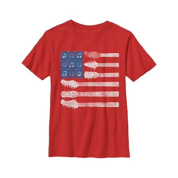 Boy's Lost Gods American Flag Guitar Graphic Tee Red Large