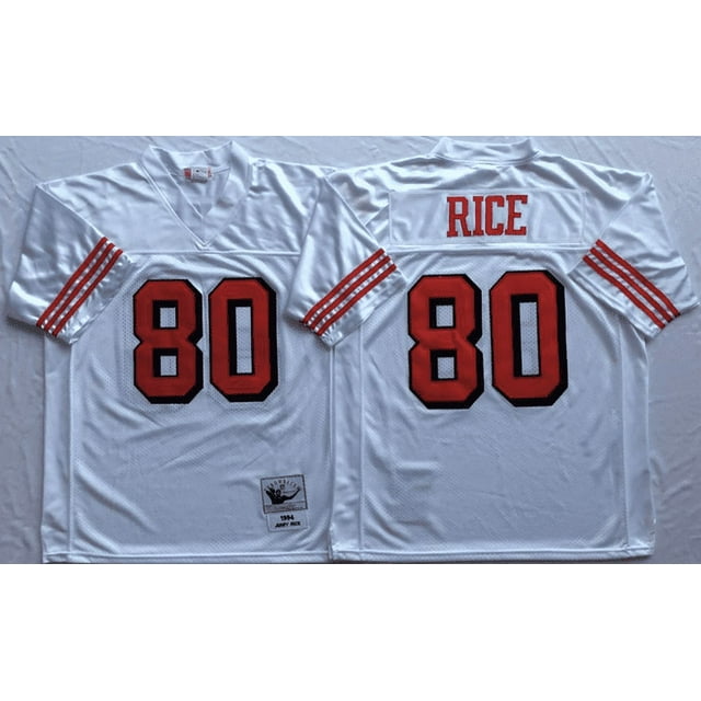 Chandail de Football Vintage pour Hommes San Francisco 49Ers Rice #80 Blanc