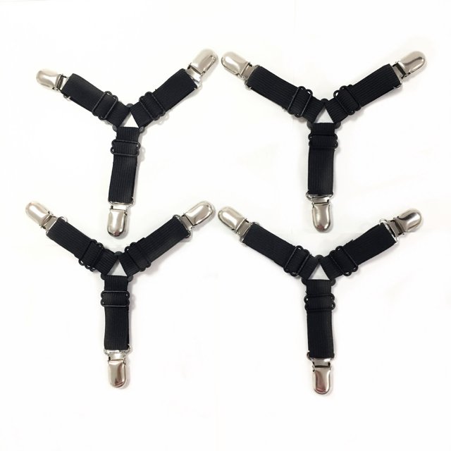 Negro 4 Piezas Sujetadores de Sábanas, Correas de Soporte Triangulares Elásticas Ajustables para Sábanas Bajeras y Sábanas Planas, Colchones, Cojines de Sofá, Manteles, Tabla de Planchar Rojo Verde