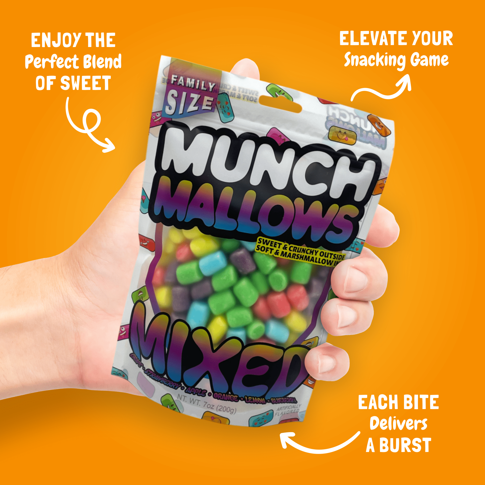Mixed Munch Mallows Mixed Fruit Flavors Soft Marshmallow Center