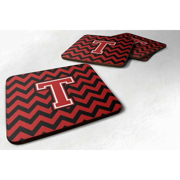 Letter T Chevron Black and Red   Foam Coaster Set of 4