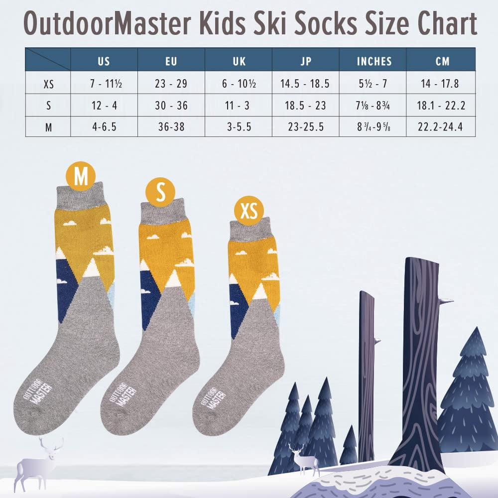 OutdoorMaster Kids Ski Socks - Merino Wool Blend, Over the Calf Design (4 Pack)