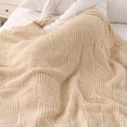 thumbnail image 3 of Battilo Beige Knitted Throw Blanket,Soft Textured Chenille Blanket, Lightweight Decorative Throw,50"x60", 3 of 8