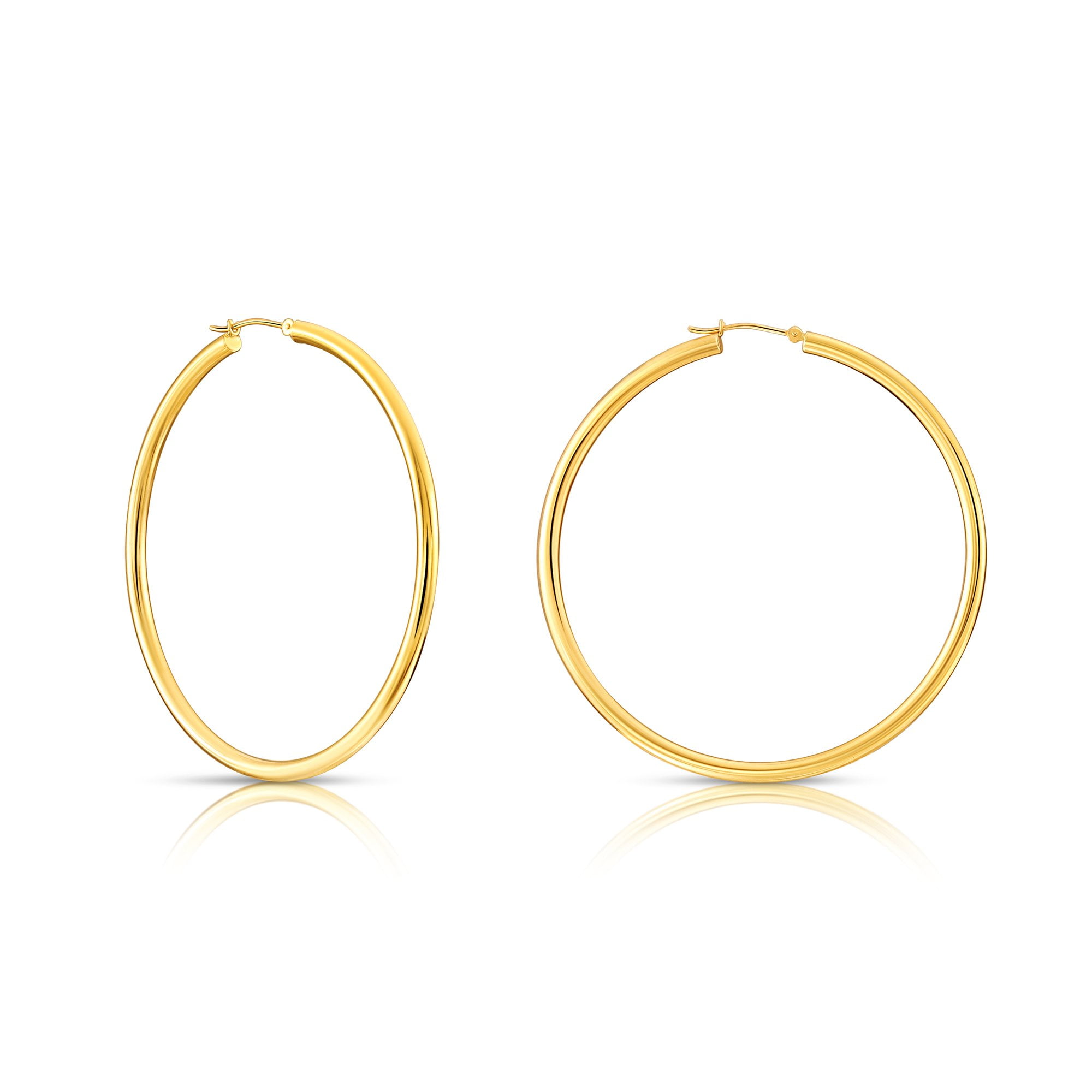 14K Real Solid Yellow Gold Classic Polished Round Hoop Earrings 2.5mm Tube Hoops