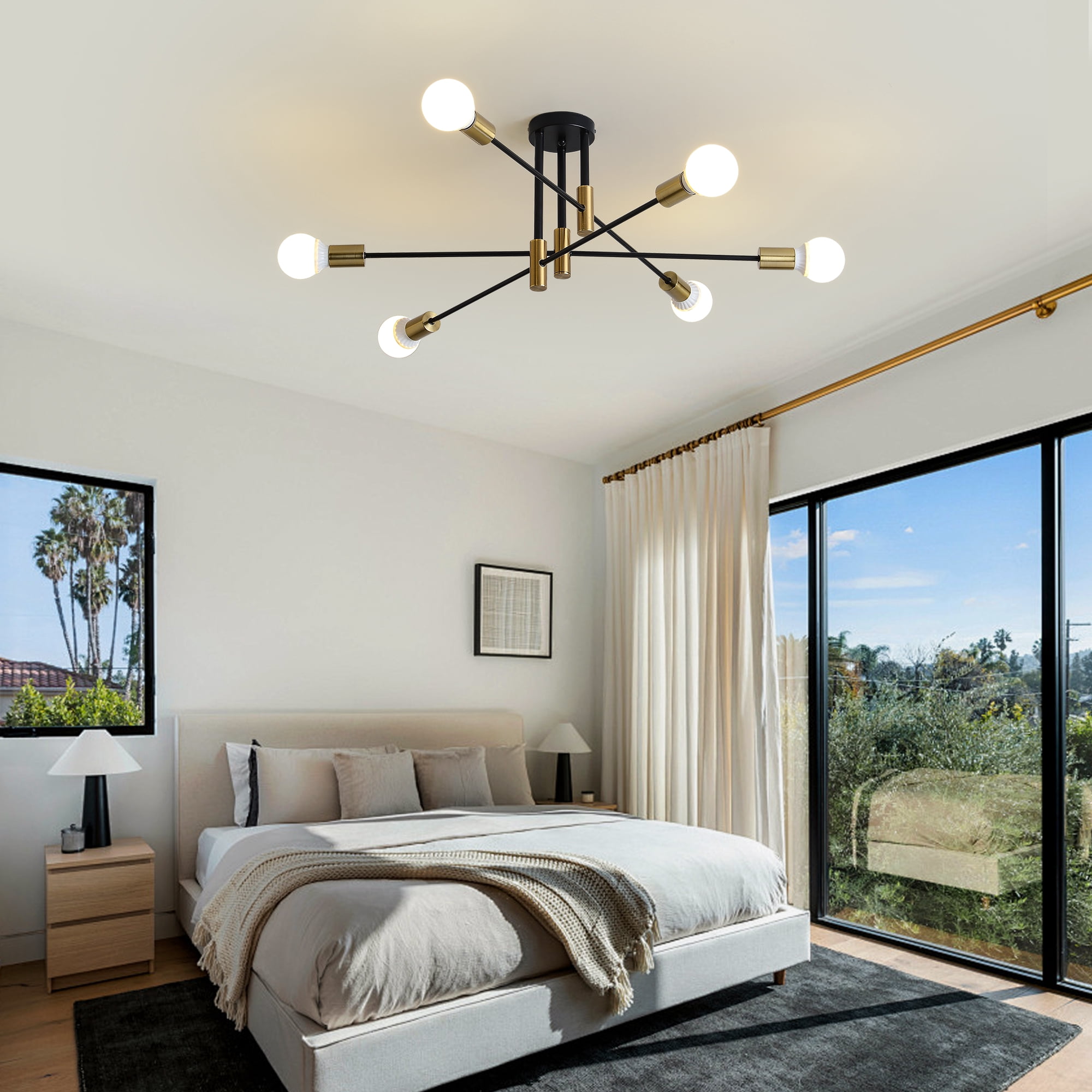 6-Light Metal Flush Mount Ceiling Light, Modern Multi-Arm Design for Indoor Use