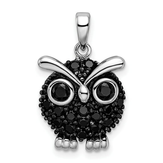 Sterling Silver Black Rhodium Black CZ Owl Pendant
