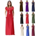 thumbnail image 2 of Women Short Sleeve Loose Plain Casual Long Maxi Dresses with Pockets, 2 of 5