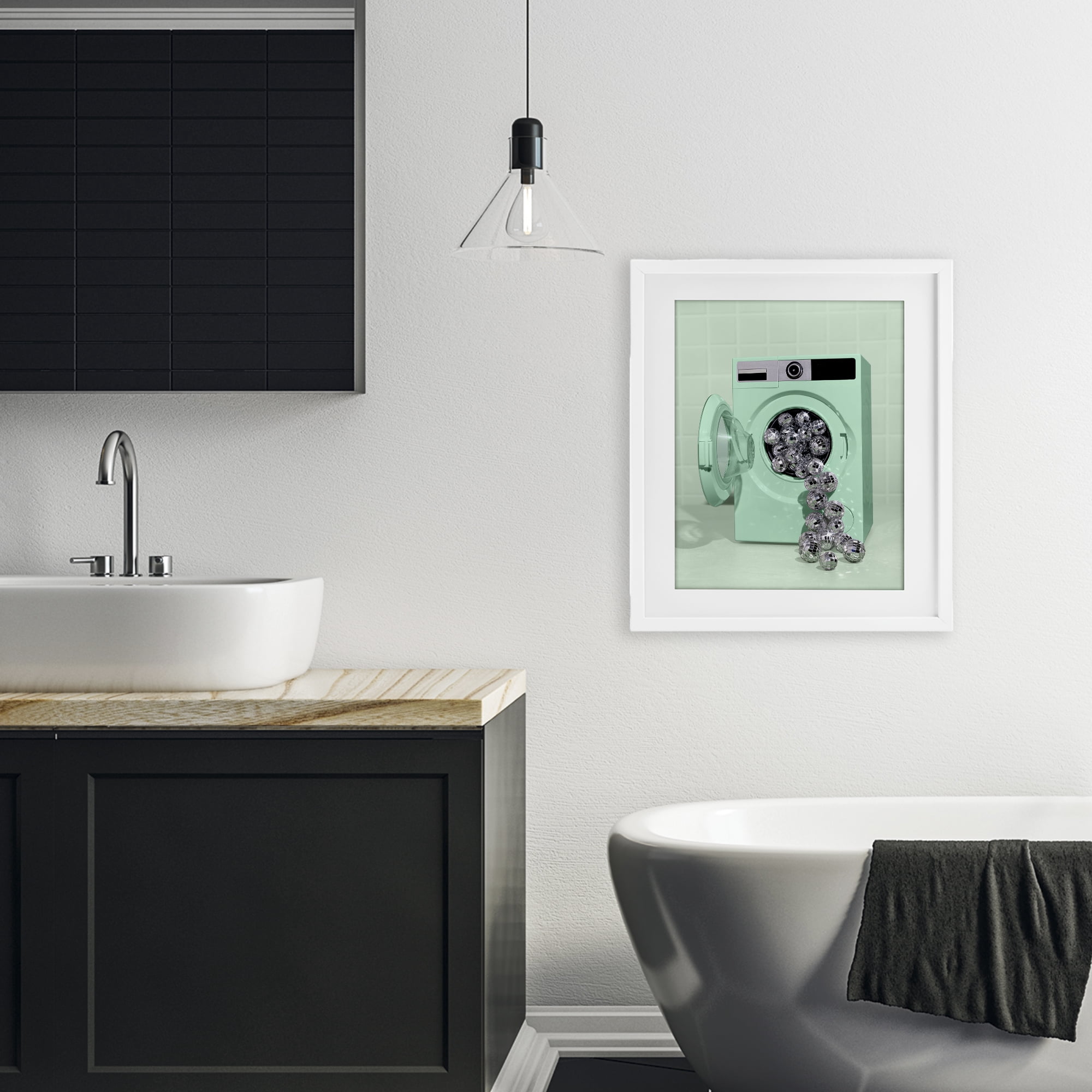 Stupell Industries Disco Laundry Machine over Green White Framed Print Under Glass, design by LISH Creative