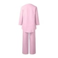 thumbnail image 7 of vigerkar Linen Two Piece Set Women Pants Casual Outfits Wide Leg Pants Long Sleeve Button Down Shirt Lounge Streetwear Sets Pink, L, 7 of 7