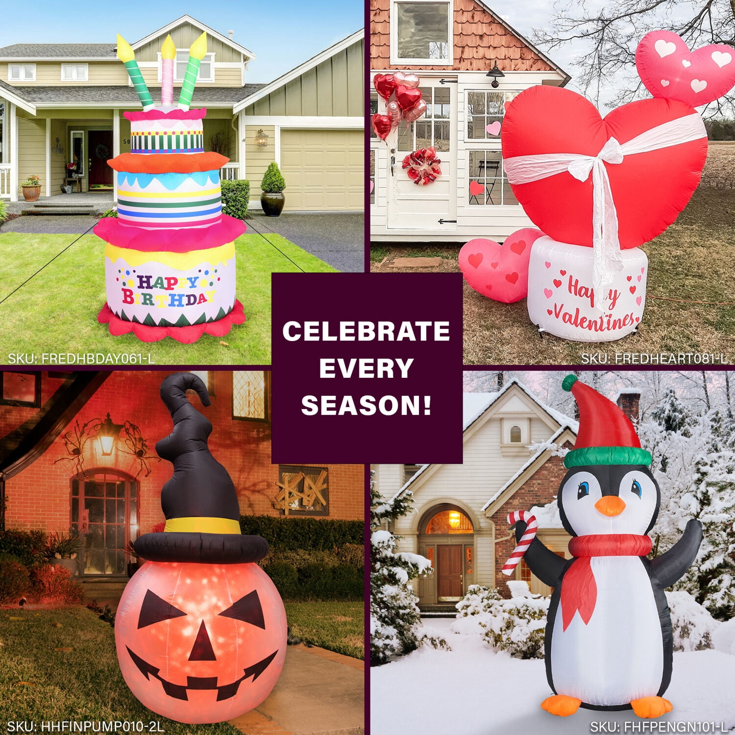 Fraser Hill Farm 6 ft. Valentine's Day Heart Candy Inflatable with LED Lights, Ropes & Stakes