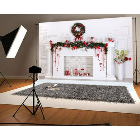 GreenDecor Polyster 7x5ft Backdrop Christmas Room Interior Photography Background Fireplace Wreath Decoration White Wall Background Luxurious Modern Style Fashion Personal Portrait Children (Best Fashion Photography Blogs)