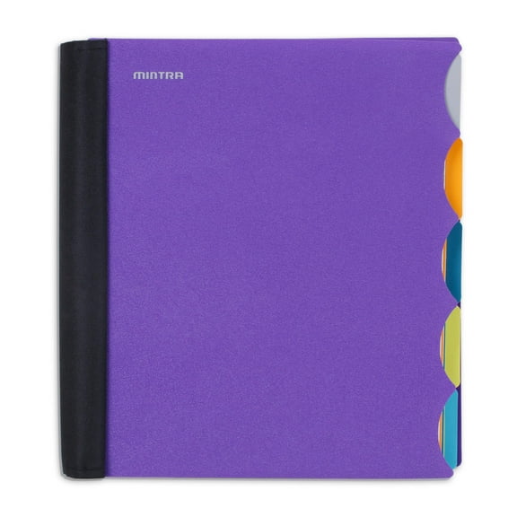Mintra Durable Premium Spiral Notebook (5 Subject - Purple) - Fabric Covered Coils, Adjustable Pocket Folders, 200 Sheets