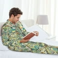 thumbnail image 4 of Mens Pajamas Set, Green Paisley Button Down Long Sleeve Loungewear Sleepwear Pjs sets for Men, 4 of 5