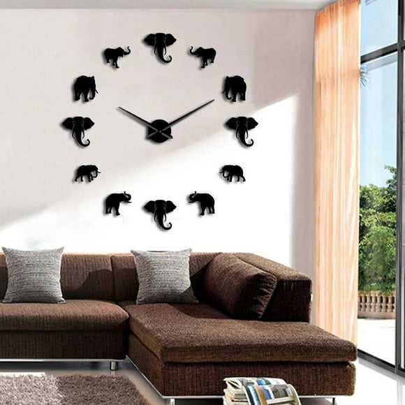 FLAMEEN Unique Elephant Animal Shape Wall Clock DIY Acrylic Mirror Hanging Clock Decor For Home,Home Wall Clock,Elephant Clock
