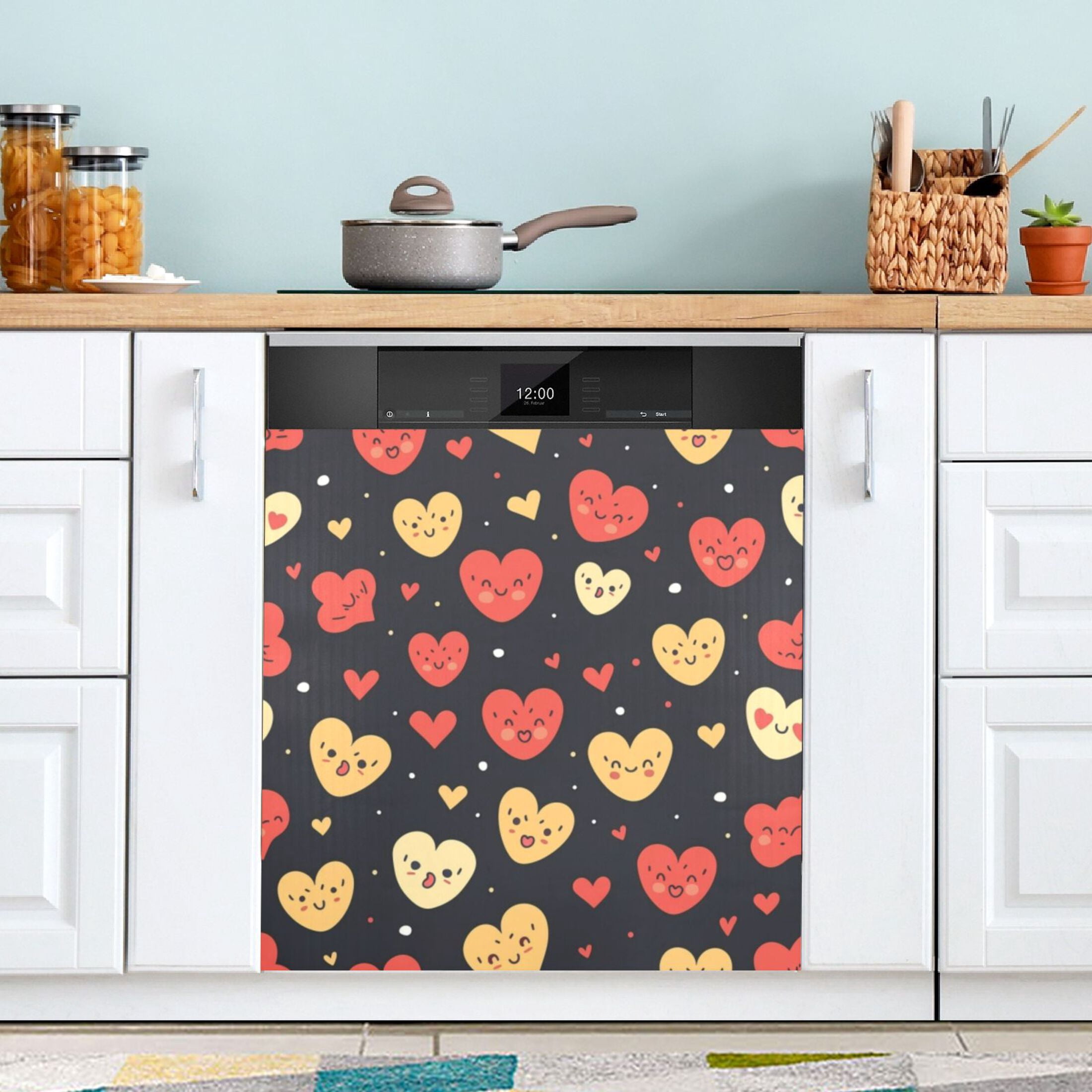 Dishwasher Magnetic Sticker 23x26 Inch Refrigerator Magnetic Sticker Washing Machine Magnetic Sticker Kitchen Panel Magnetic Sticker Home Decor Cartoon Color Love Heart