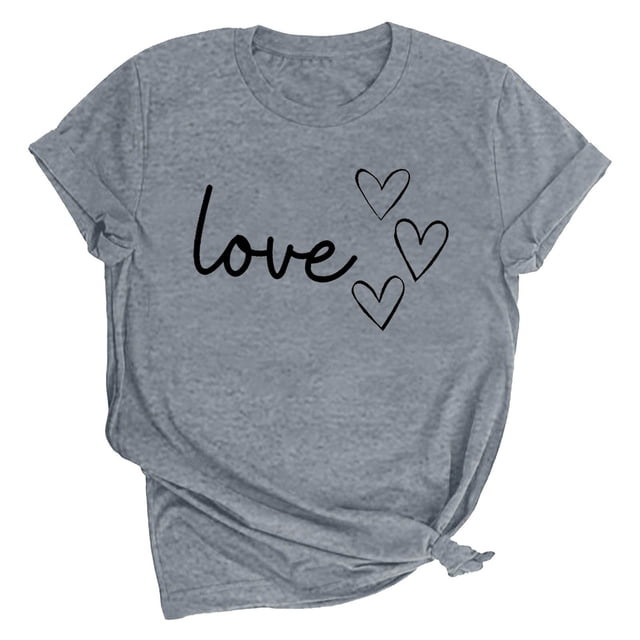 Diufon Hauts de la Saint-Valentin pour Femmes Décontracté Tendance Manches Courtes Col Rond Chemise Mignonne Imprimée Graphique Chandail Blouse