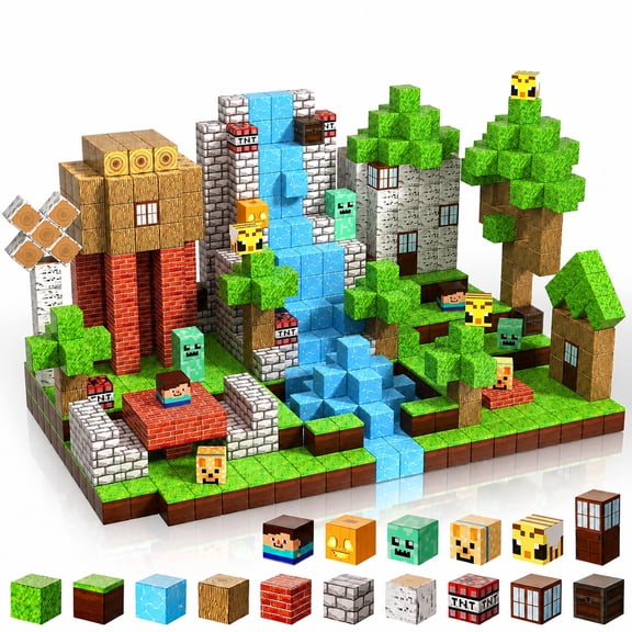 Magnetic Blocks-100PCS Magnetic Building Blocks Magnet Cube Toys Stacking, Build Forest World Set, STEM Montessori Sensory Toys for Kids Boys Girls Age 3 4 5 6 7 8 9 10 Birthday Gifts