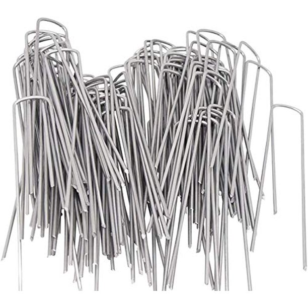 AAGUT 100 Pack 6" Garden Staples Galvanized Landscape Stakes,UShaped 11G Steel Yard Stakes