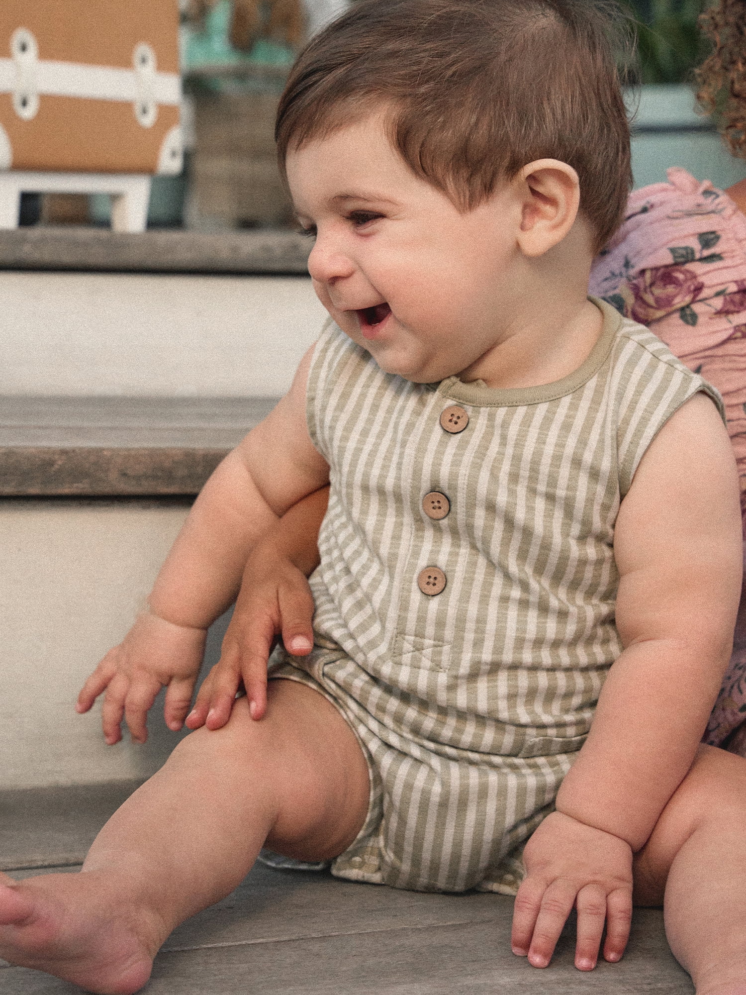 Modern Moments by Gerber Baby Boy Sleeveless Slouch Henley Romper with Pockets, Sizes 0/3 Months - 24 Months