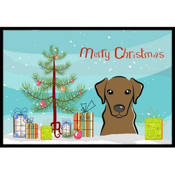 Caroline's Treasures BB1606MAT Christmas Tree and Chocolate Labrador Door Mat, Indoor Rug or Outdoor Welcome Mat 18x27