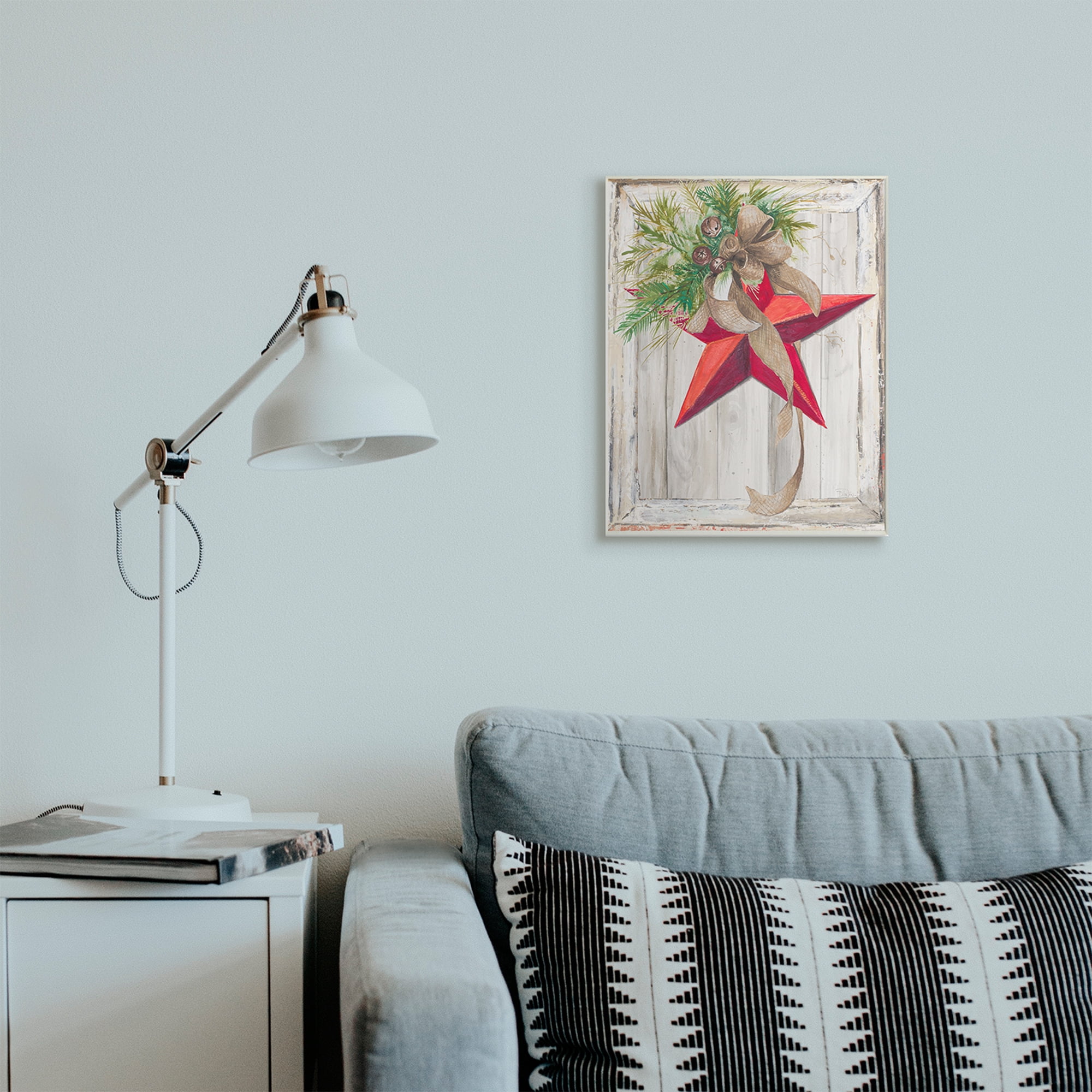 Stupell Industries Rustic Winter Red Star Barn Wood Holiday Painting Wall Plaque Art Print Wall Art, 13 x 19