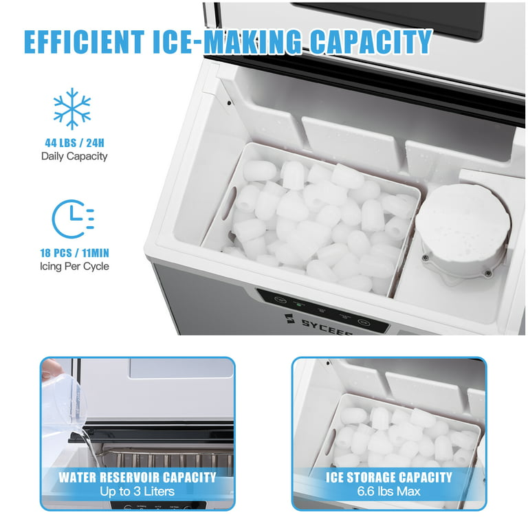 SYCEES 2-in-1 Countertop Ice Maker & Shaver Machine, 18 Bullet-shaped Ice  Cubes in 11 Mins, 44lbs High Capacity, 6.6lbs Large Storage, Auto/Manual