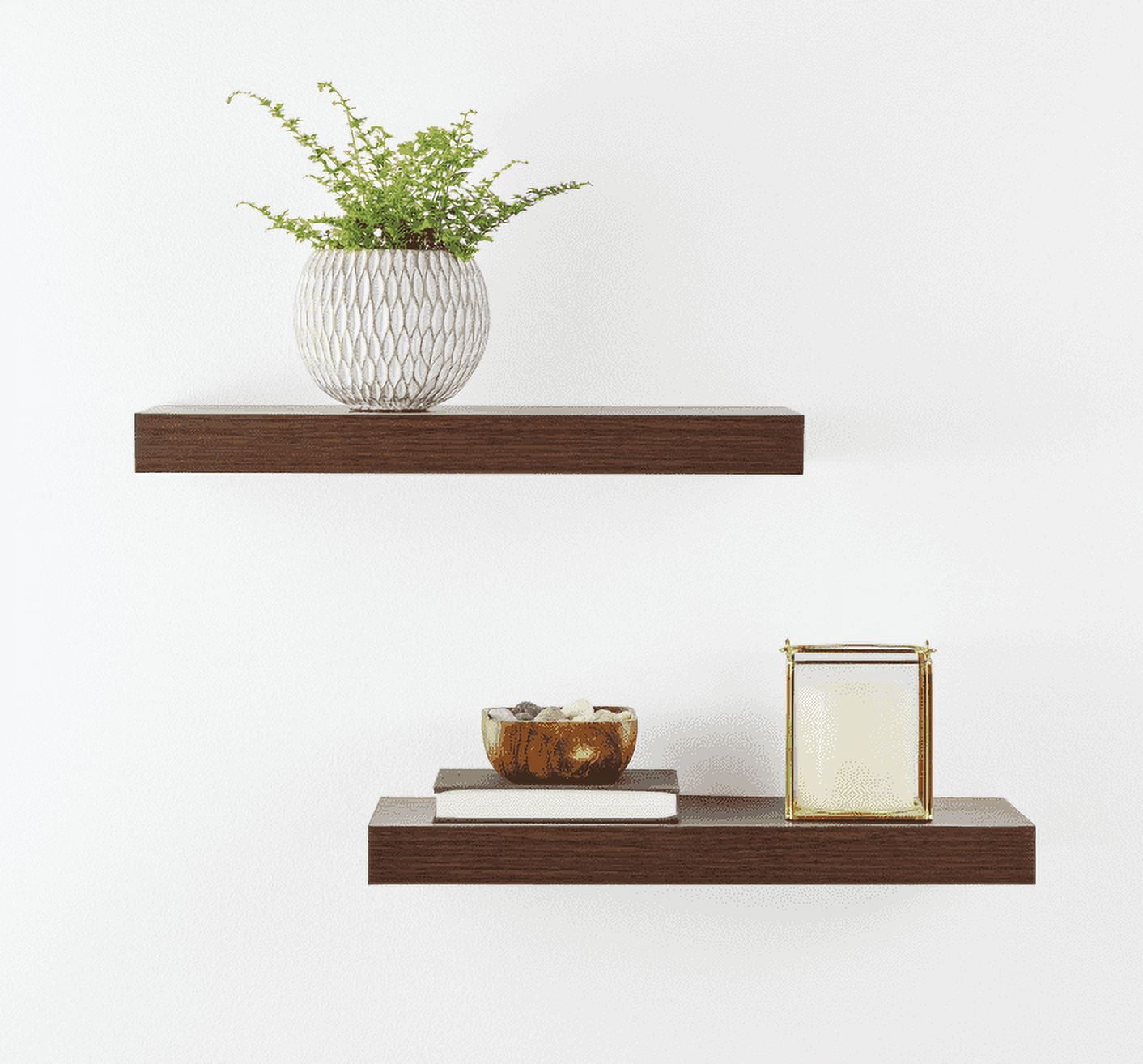 (4 pack) Mainstays Walnut 16.5" Wood Floating Shelves, Set of 2