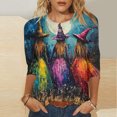 thumbnail image 2 of WMTBSRSW Womens Fall Shirts Halloween Crewneck 3/4 Length Sleeve Witch Silhouette Tops Loose Casual Graphic Tee Spooky Season Tees, 2 of 5