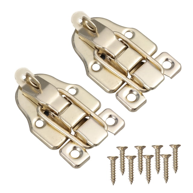 2pcs Gift Box Latches Jewelry Box Packing Buckle Antique Wooden Lock Iron Latch Hook Locks with Keyhole (Golden)