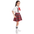 thumbnail image 2 of Aislor Girls' Kids Japanese Anime School Uniform British Style Costume Coat with Shirt Tie Mini Plaid Skirt Set Size 5-14 White 10, 2 of 7