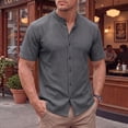 thumbnail image 2 of Men's Slim Fit Polo Shirts Short Sleeve Breathable Stand up Collar Button Down Golf Shirts Ribbed Knit Soft Cotton Tops Sizes S-2XL Gray, 2 of 8