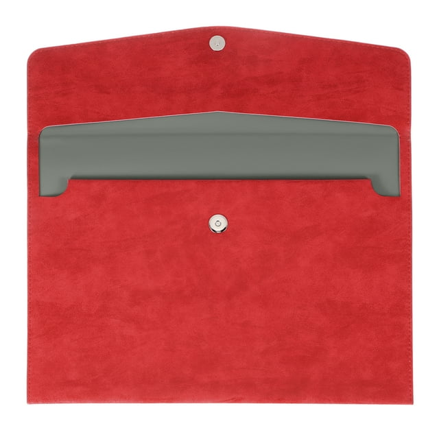Carpetas de archivo de PU, carpeta de sobre A4, bolsa de almacenamiento de documentos con cierre de botón (Rojo)