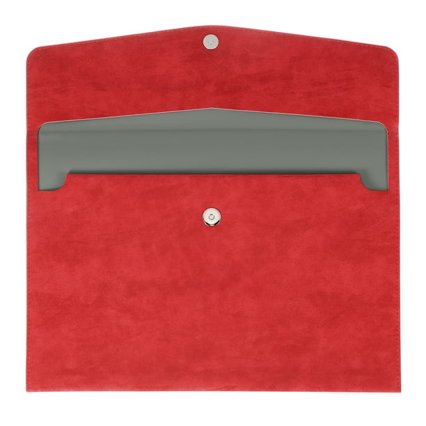 Carpetas de archivo de PU, carpeta de sobre A4, bolsa de almacenamiento de documentos con cierre de botón (Rojo)