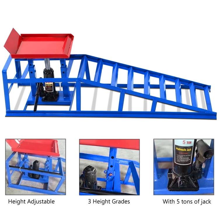 Heavy Duty 5.5 Ton Hydraulic Car Ramps (2 Pack) - Adjustable 9.8" To 15" Lift For Trucks & SUVs