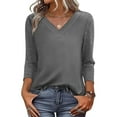 thumbnail image 3 of TKLPEHG 3/4 Sleeve Tops for Women Slim Fit Three Quarter Sleeve Tshirts Soft V-Neck Solid Color Spring Lightweight Shirt (Gray,S), 3 of 9