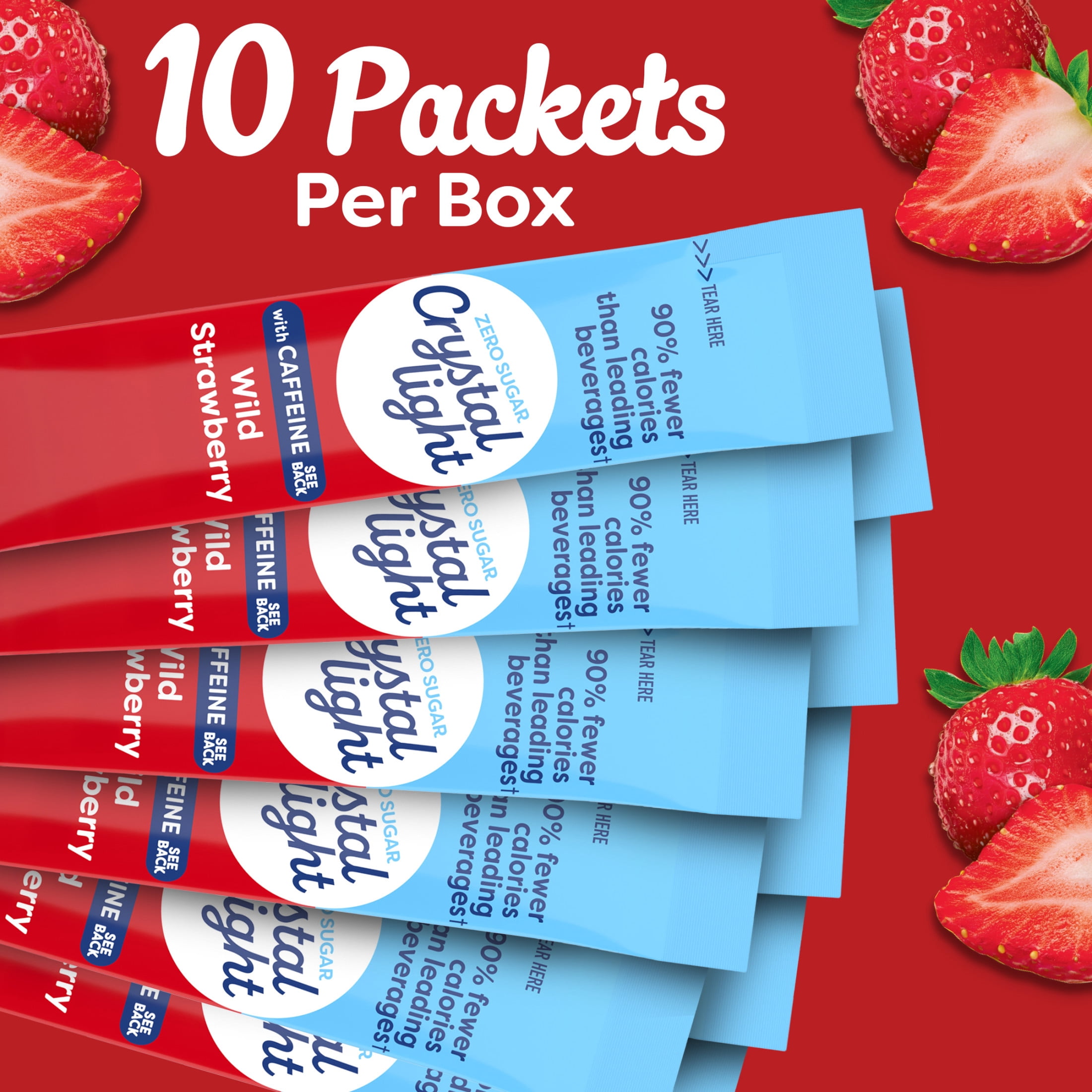 Crystal Light Drink Mix with Caffeine, 10 Packets, for Convenient On-the-Go Flavorful Hydration, Wild Strawberry artificial flavor, Zero Sugar, 1.1 oz