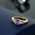 thumbnail image 4 of Gem Stone King 18K Yellow Gold Plated Silver Purple Amethyst and White Moissanite 3 Stone Engagement Ring for Women | 1.23 Cttw | Oval 8X6MM | Round 2MM | Gemstone February Birthstone | Size 7, 4 of 5