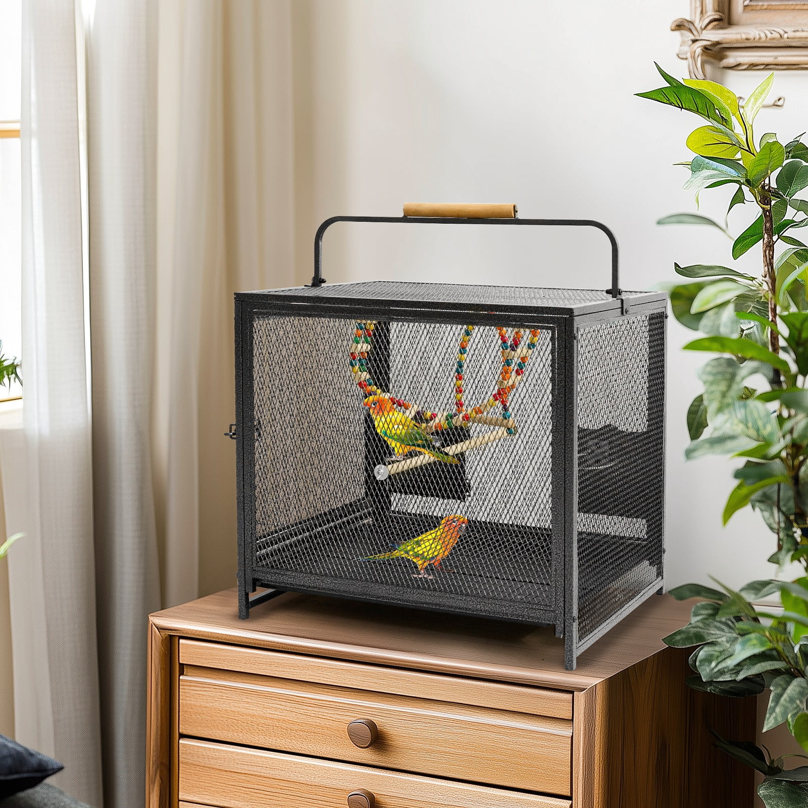 Bingopaw Portable Metal Small Travel Bird Cage Carrier with Hammock Swing Toy and Perch, Removable Tray, Bowls
