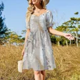 thumbnail image 4 of Vestido de manga corta con estampado de animales del bosque, vestido de cóctel elegante para mujer, vestido de fiesta de verano para mujer, 4 of 7
