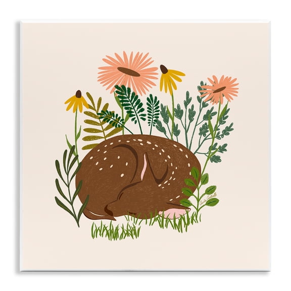 Stupell Industries Sleeping Deer Among Daisies Animals Painting Unframed Art Print Wall Art, 12 x 12