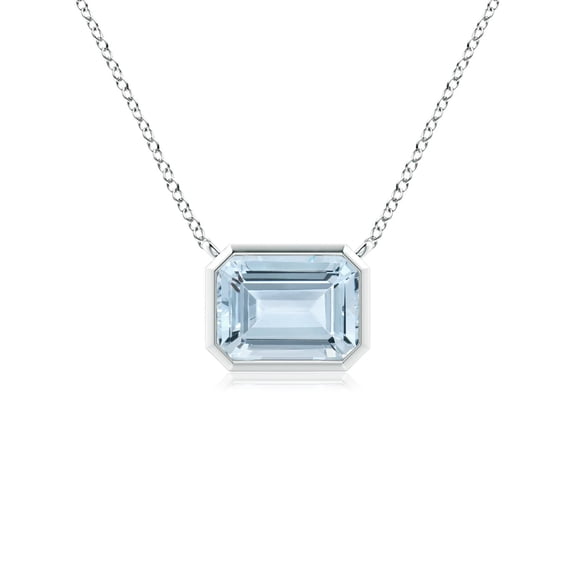 ANGARA Natural Bezel-Set Emerald-Cut Aquamarine Pendant in 14K White Gold for Women (Size-7x5mm) | March Birthstone, Birthday, Anniversary, Jewelry Gift for Women | Natural Aquamarine Necklace