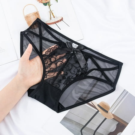 UAYOTSE Women Sexy Lace Bikini Panties Hollow Out V-Shape Waistband No Show Underwear Cheeky Hipster XL Clear