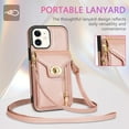thumbnail image 2 of Dteck for Apple iPhone 12 Pro / 12 Zipper Pocket Case, Flip PU Leather Wallet Crossbody Shoulder Strap Lanyard Case with Credit Card Holder Women RFID Blocking Protective Purse Cover, rosegold, 2 of 7