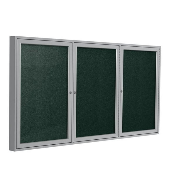 Pemberly Row Vinyl 36" x 72" 3 Door Enclosed Bulletin Board in Black