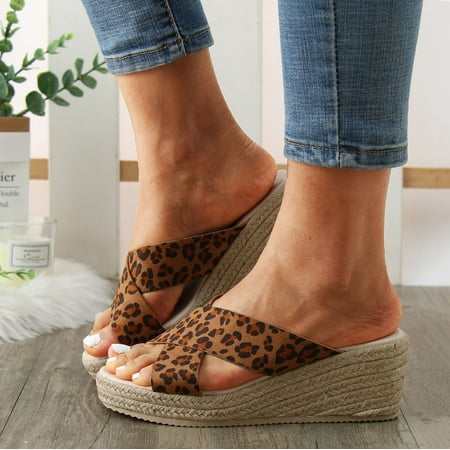 

〖Yilirongyumm〗 Coffee 41 Sandals Women Slippers For Women Ladies Peep Toe Linen Sole Wedge Sandals Rome Shoes