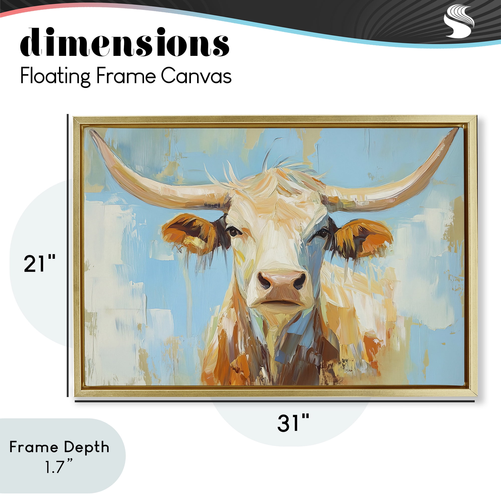 Stupell Industries Abstract Texas Longhorn Gold Framed Floater Canvas Wall Art, design by Tina LeCour