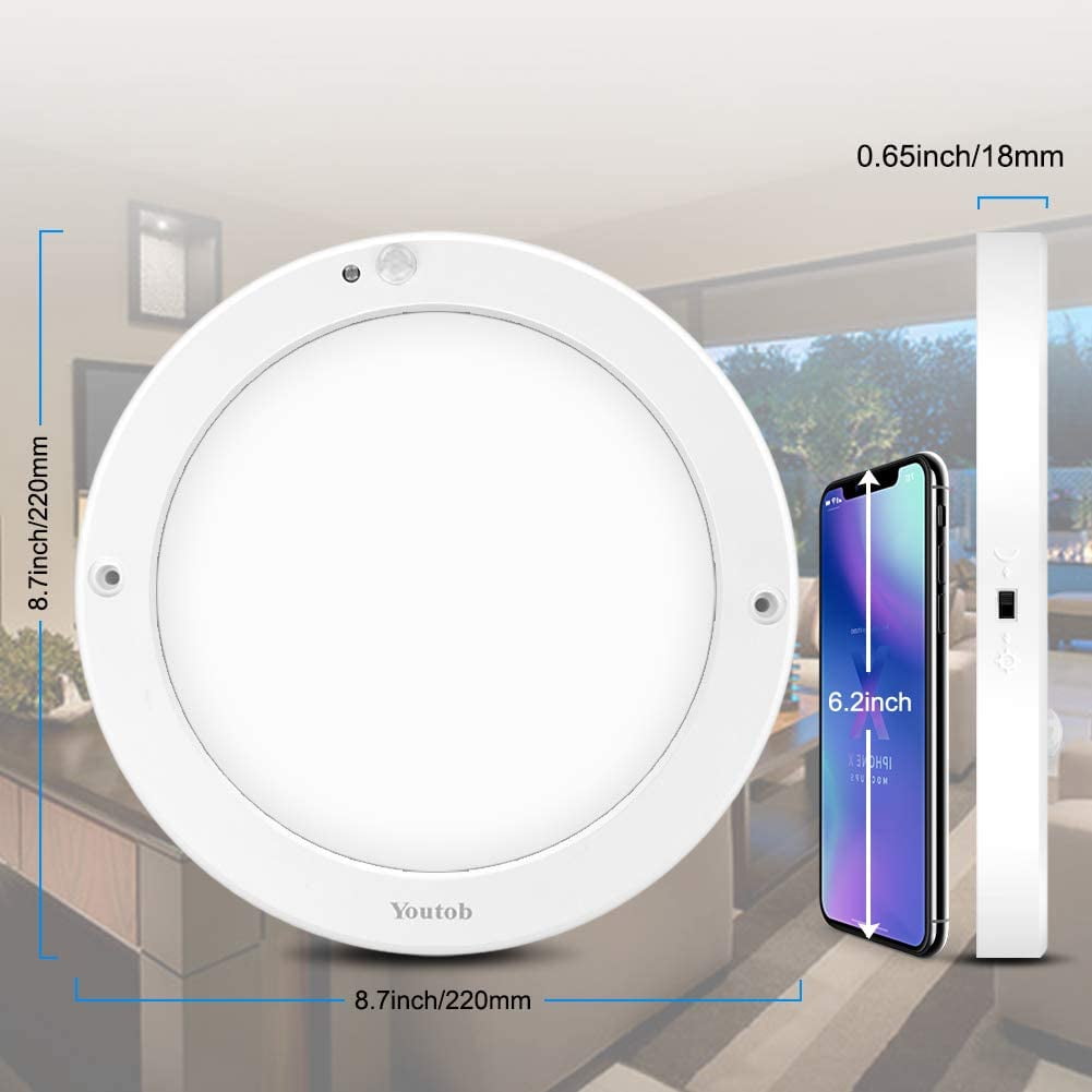 Youtob motion sensor ceiling light, 15W,4000K Cool White, 1200 Lumens 8.7inch Flush Mount Lighting Fixture for Doorway, Stairway, Corridor